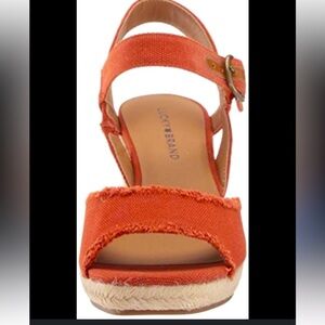 Lucky Brand wedge espadrille sandals Women’s 7.5 Mandra Fringe Canvas Orange